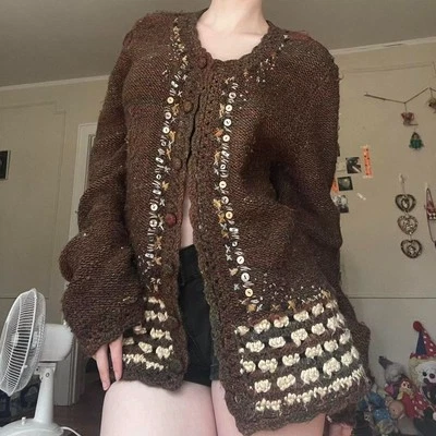 Cárdigan suéter tejido vintage Cottagecore con cuentas Y2K Fairy Coquette Ren Faire Foto 1 de 4