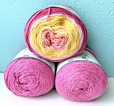 Пряжа Bee сахарное колесо хлопок (1) Zest желания (2) розовый каньон - 5 унций / 335 ярдов - Изображение 1 из 4