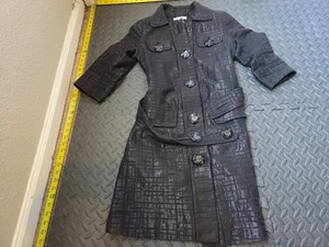 Vintage Vertigo Paris Black Double Breasted Tailored Raincoat Small #S200 - Picture 1 of 4