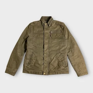Levi’s Jacket Men’s Medium Sherpa Lined Canvas Olive Green Cotton Military 54163 - Picture 1 of 17