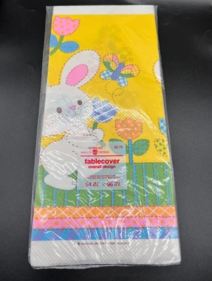 VTG AMERICAN GREETING SPRING EASTER BUNNY PAPER TABLECLOTHS NOS 54" X 96" - Image 1 of 2