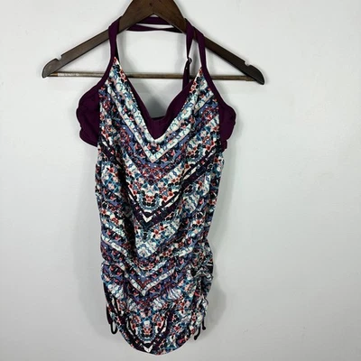 Athleta Women’s Swimsuit 34BC Purple Multi Print Tankini One Piece Active Swim - Image 1 of 4