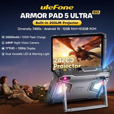 Ulefone Armor Pad 5 Ultra 5G Rugged Tablet 11" Portable Projector 200LM 24200mAh - Image 1 of 4