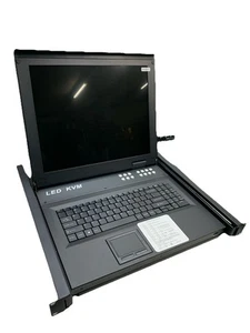 LCD KVM Switch VGA, 17'' LCD Monitor Rack Mount KVM Console 8 Port for 1U 19'... - Afbeelding 1 van 6