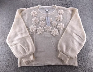 Liz Claiborne Sweater Womens 2XL Cream Round Neck Long Sleeve Floral Knit NWT - Picture 1 of 12