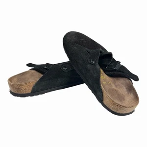 Birkenstock Boston Soft Footbed Suede Leather Clogs Size 38 Black - Picture 1 of 13