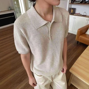 Summer Knitted Cotton Linen Old Money Breathable Lapel Short-sleeved Knitted Top - Picture 1 of 26