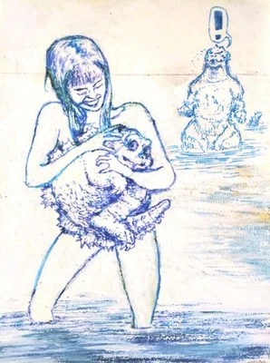 9 pulgadas x 12 pulgadas - Dibujo de medios mixtos Godzilla - SIN MARCO de A. Avila Foto 1 de 4