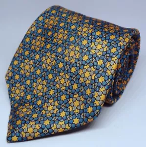Neu ohne Etikett Herren Luxus Fendi Blau Gold Blumenmuster geometrisch Ganzseide Krawatte Italien - Bild 1 von 5