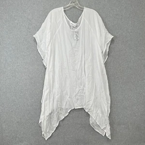 Bali Queen Krinkle Sharkbite Blouse Womens OS White Short Sleeve Relaxed Fit NWT - Picture 1 of 15
