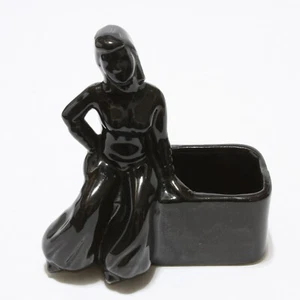 Vintage Glazed Ceramic Sitting Exotic Woman Planter Vase Old Estate Find 7" Tall - Picture 1 of 5