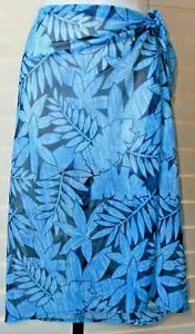 Carribean Joe Blue/Blue Leaf Pattern Sheer Sarong Cover Skirt Sz One Size NWT - Picture 1 of 2