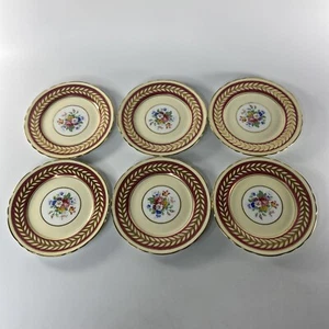 Lot 6 Saucers AYNSLEY Bone China England Maroon White Gold LAUREL LEAVES FLOWER - Picture 1 of 5