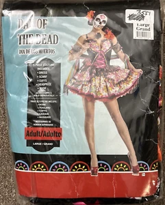 DAY OF THE DEAD DIA DE LOS MUERTOS ADULT WOMENS SEXY COSTUME MEXICO SKELETON LG - Picture 1 of 5