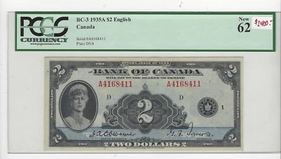 1935  Bank of Canada BC-3, $2 Osb/Tow SN A4168411 , PCGS MS-62 English   - Image 1 of 2