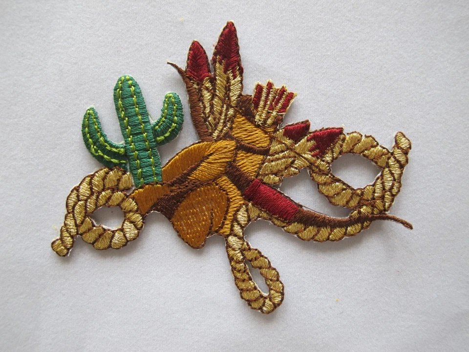 #3055 3-1/2" Cowboy Hat,Rope,Bow & Arrow,Cactus Embroidery Appliques Patch - Image 1 of 1