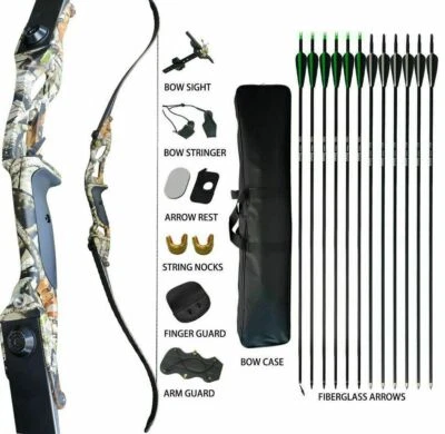 New 40lb Archery Takedown Recurve Bow Set Right Handed 12x Arrows Outdoor Huntin - Image 1 of 4
