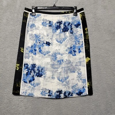 Ivanka Trump Blue Black White Floral Lined Knee Length Mini Skirt Size 8 - Image 1 of 4