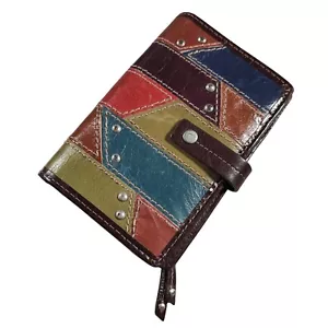 Fossil Leder Geldbörse Mehrfarbig Patchwork Muster Druckknopfverschluss 5,25”x3,75” - Bild 1 von 10