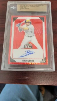 2024 leaf Metal Baseball 91 Leaf Autograph Jackson Chourio Red Pulsar 1/1 - Image 1 of 2