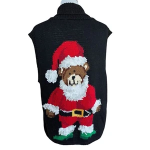 Eagle's Eye Size XL Hand Knit Cardigan Sweater Vest Christmas Santa Teddy Bear - Picture 1 of 7
