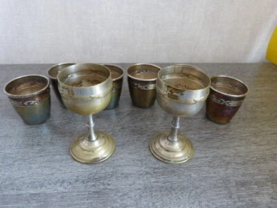 8 anciens  petits verres a liqueur en metal argentés (smd6) - Photo 1/4