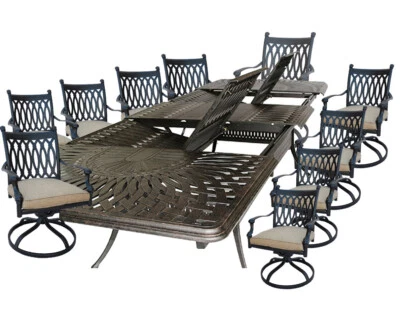 Outdoor dining table set 10 person with Sunbrella seat cushions heavy furniture. - Image 1 of 4