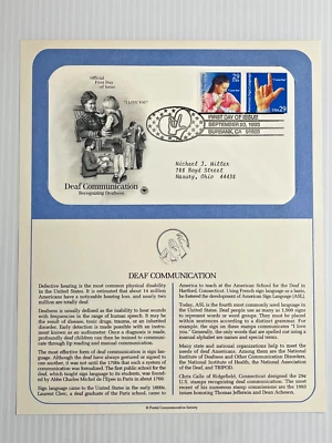 Deaf Communication - First Day Cover Postal Commemorative Society 1993 - Image 1 of 3