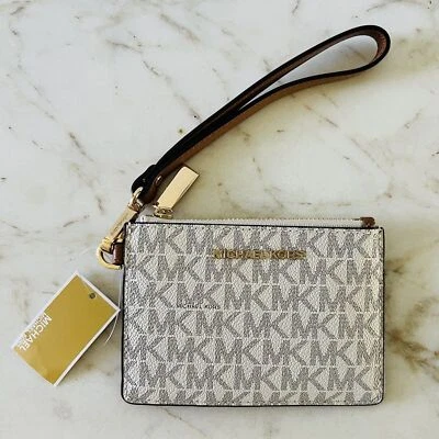 MICHAEL KORS Jet Set Cuero Vainilla Pequeño Monedero Tarjeta Billetera Muñequera Foto 1 de 4