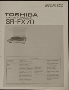 Toshiba SR-FX70 Turntable Service Manual Photocopy - Picture 1 of 3