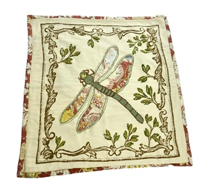 VTG Pottery Barn Dragonfly Embroidered Floral Pillow Cover 20x20" Cotton Cottage - Picture 1 of 11