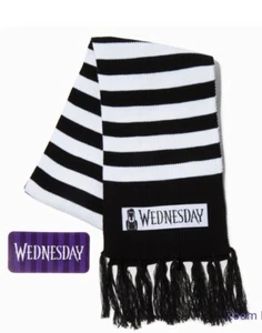 WEDNESDAY ADDAMS GOTHIC BLACK STRIPED SCARF Halloween Costume - Picture 1 of 4