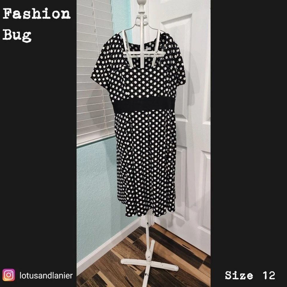 Vestido Fashion Bug Lunares Blanco y Negro Talla 12 Foto 1 de 4