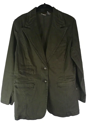 NWT DG2 by Diane Gilman Olive Green Military Style Denim Blazer R137  - Size L - Image 1 of 3