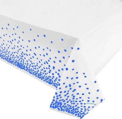 Soft Plastic Rectangular Blue Confetti Dot White Table Cover Party Tablecloth - Image 1 of 2