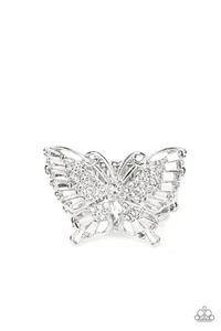 Paparazzi Fearless Flutter - Butterfly White Ring. One-Size-Fit All. - Picture 1 of 2