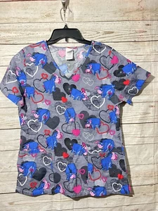 Disney Winnie The Pooh Piglet Eeyore Love Hearts Scrub Size S - Picture 1 of 3