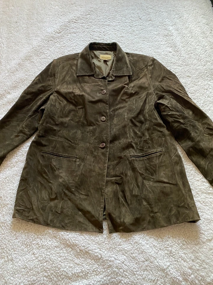 Chaqueta de cuero genuino Caslon para mujer talla 1X marrón manga 3/4 (C10) Foto 1 de 4