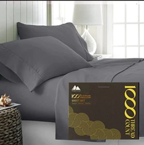 High Thread Count Best Bed Sheets 100% Egyptian Cotton Sheets Set - Dark Grey - Picture 1 of 6
