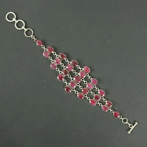 Vintage Sterling Silver Solid 925 Raw Ruby Heavy Bracelet T Bar Clasp 37.68g - Picture 1 of 6