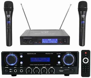 Rockville BLUAMP 100 Home Stereo Bluetooth Amplifier w/ USB/RCA Out+Wireless Mic - Picture 1 of 12