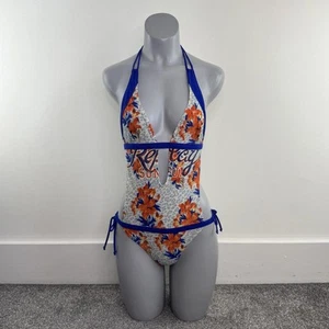 Costume intero monokini stampa leopardo vintage Y2K scollo a V basso busto floreale - Foto 1 di 7