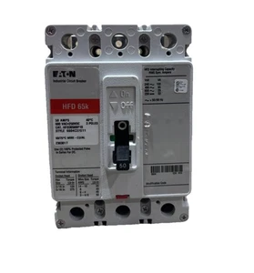 Eaton HFD3050BP10 HFD65k 3 Pole 50 Amp 600VAC Circuit Breaker HFD3050 - Picture 1 of 2