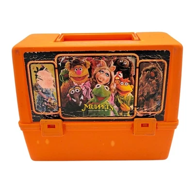 Vintage 80s Muppets Thermos Lunchbox Orange Kermit Miss Piggy Fozzie No Bottle - Image 1 of 4