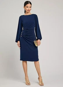 Kaleidoscope marineblaues Jerseykleid mit Knöpfen 3/4-Ärmeln Größe 20 neu ohne Etikett UVP 59 £ - Bild 1 von 9