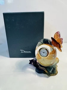 Daum Clear & Pate De Verre Butterfly Papillon & Frog Quartz Clock MINT In Box! - Picture 1 of 17