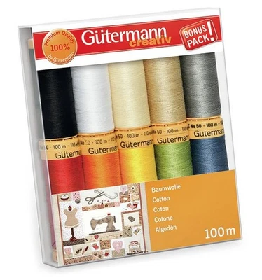 Gutermann Cotton Thread Set - 10x 100m Reels Mix Colours - Patchwork Quilting - Image 1 of 4