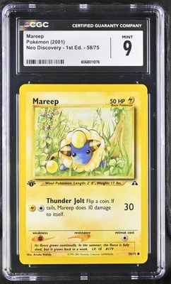 CGC 9 - Mareep 58/75 1st Edition Common - Pokemon Neo Discovery WOTC Vintage - Image 1 of 3
