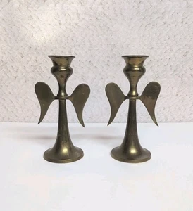 Vintage 2er Set Messing Engelsflügel Kerzenständer Kegel Kerzenständer 6" hoch - Bild 1 von 11
