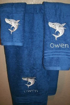 Great White Shark Personalized 3 Piece Bath Towel Set Shark  Any Color  - Image 1 of 3